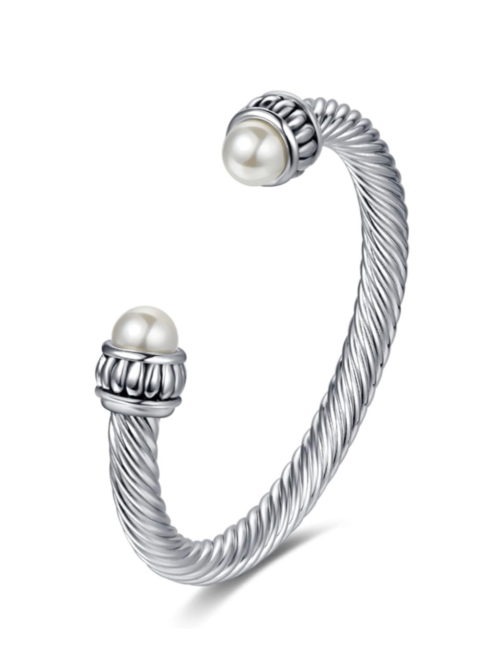 Silver Twisted Cuff Bracelet with Pearl and Gold Accents